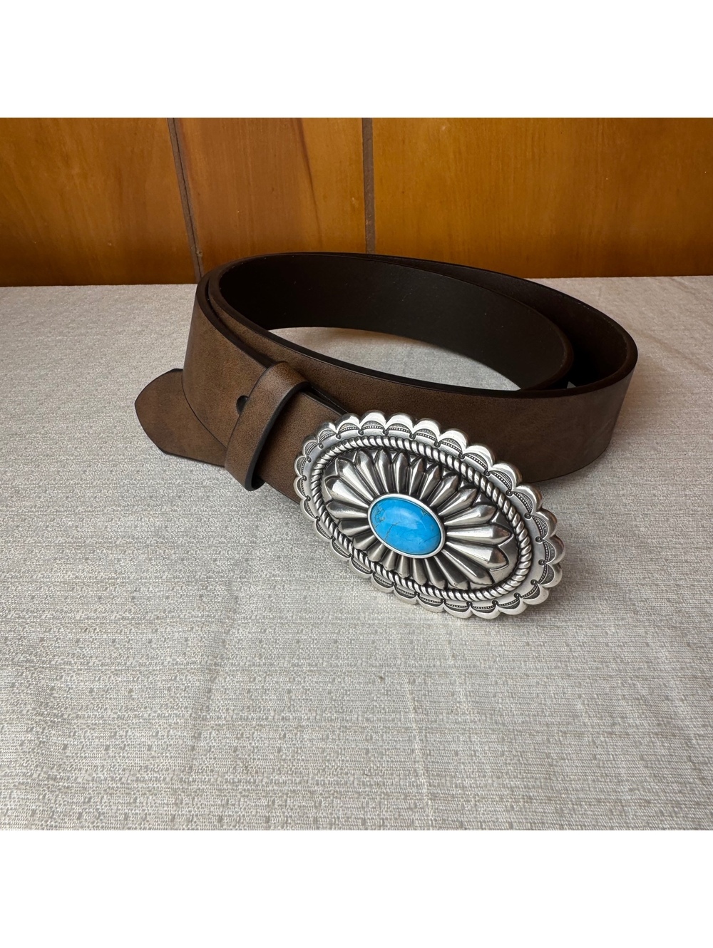 Ariat Dark Brown Leather Belt with Turquoise Center Concho Buckle